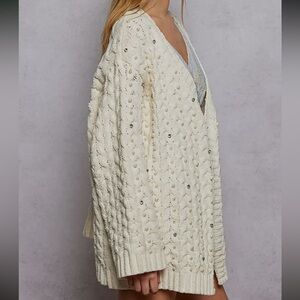 POL medium Cozy Cream Knit Cardigan with pearls